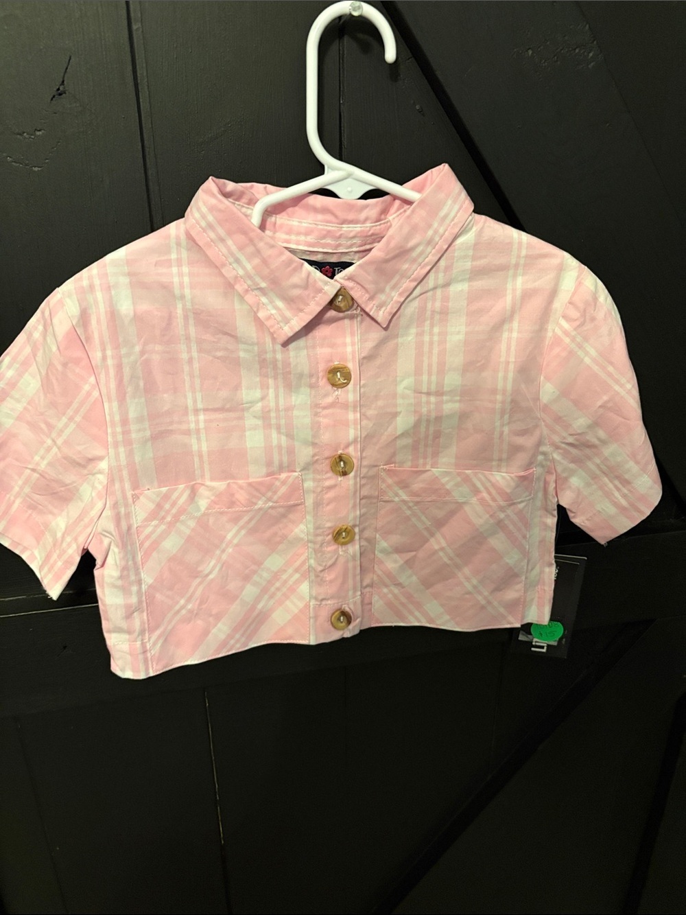 Limited Too Pink Plaid Button-Up Crop Shirt